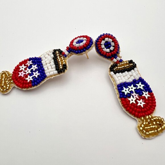 American Beaded Earrings Celebrate 4th of July with Patriotic champagne Earrings - Picture 2 of 6